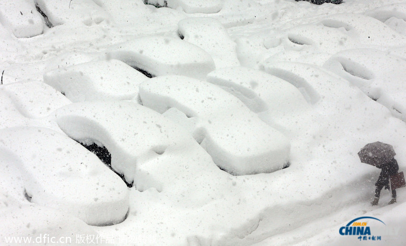 韓國(guó)暴雪持續(xù)5日 汽車被埋紅綠燈遭積雪覆蓋