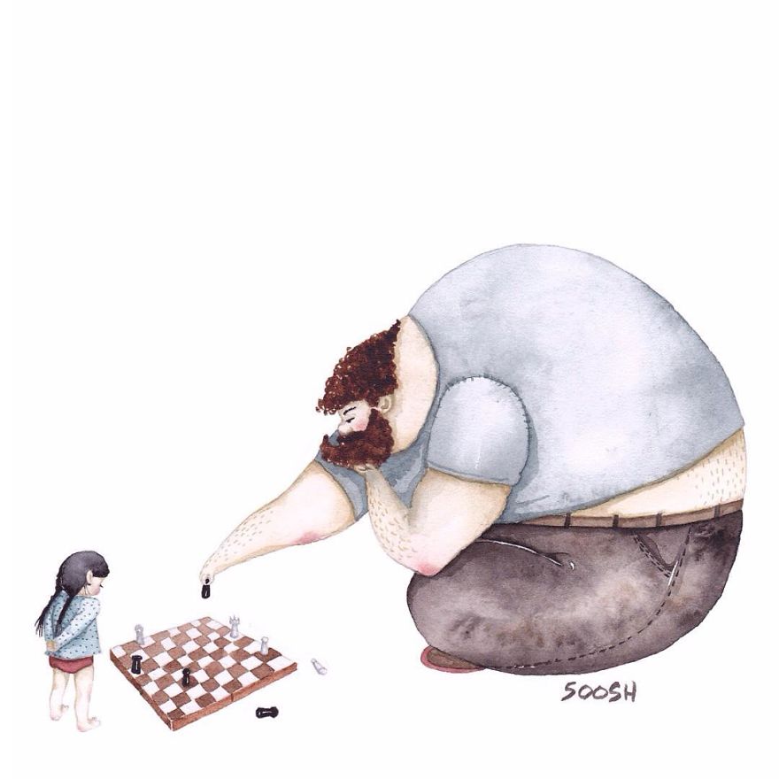 溫馨手繪：一對(duì)父女的幸福生活（組圖）