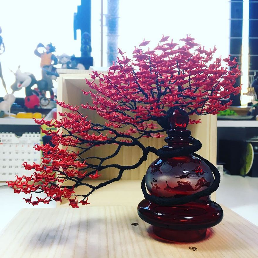 你見(jiàn)過(guò)這么小的紙鶴嗎？令人絕倒的千紙鶴盆景（組圖）