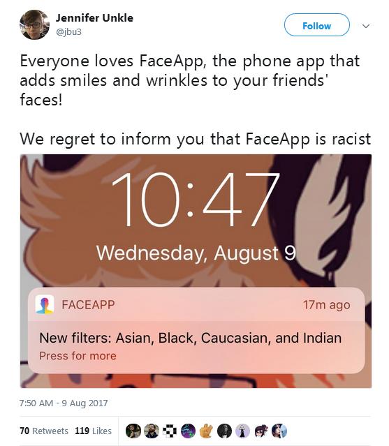 “洗白風(fēng)波”剛平息 外國版美圖秀秀FaceApp又被指種族歧視