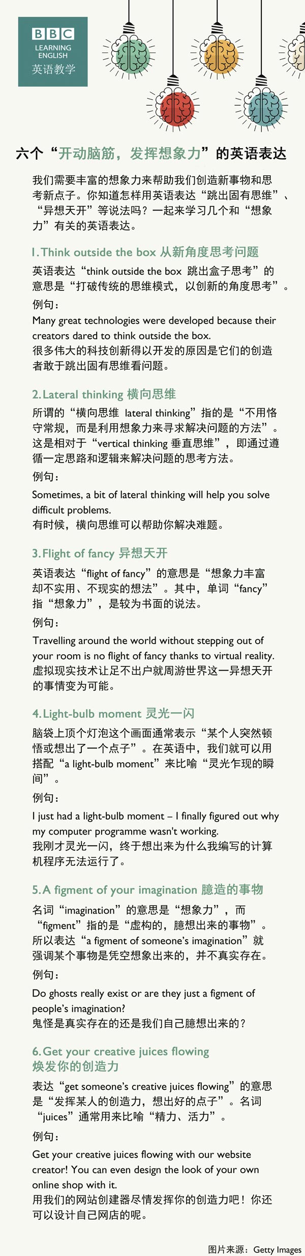 六個“開動腦筋，發(fā)揮想象力”的英語表達