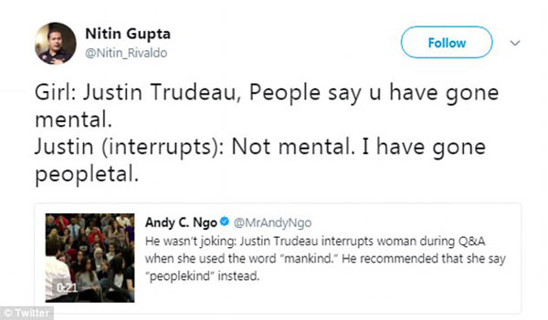 到底用mankind還是peoplekind？ 加拿大總理也開始“咬文嚼字”